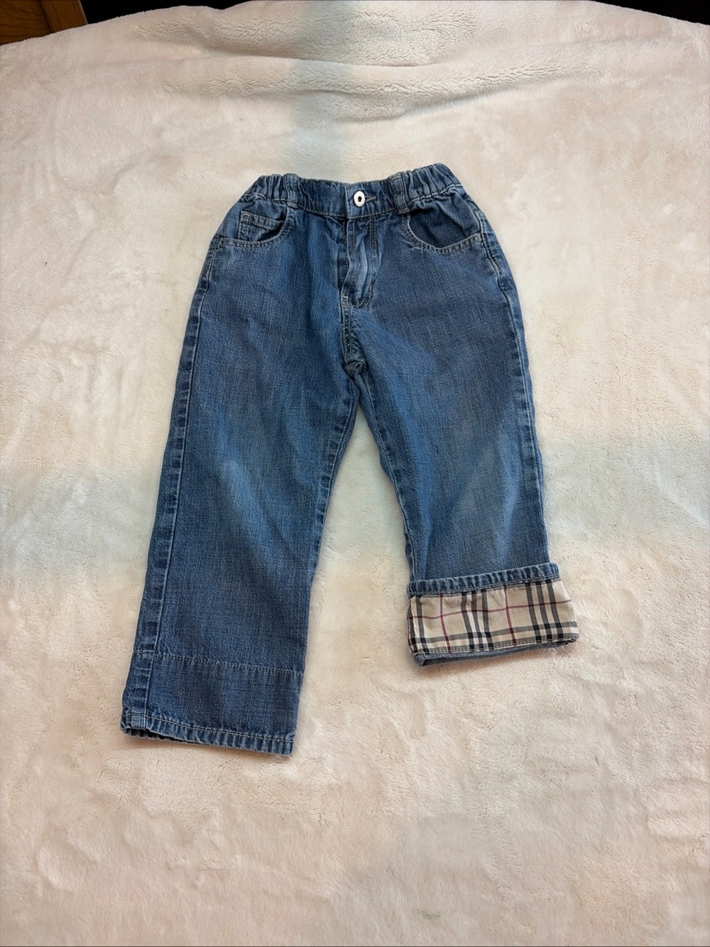 BURBERRY Denim Jeans With Plaid Cuff Size 2T